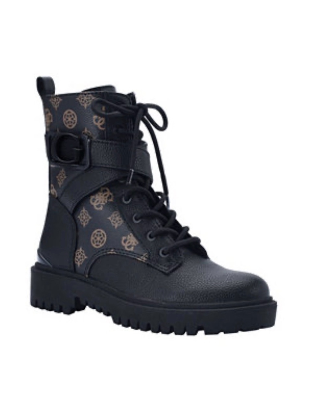 Authentic GUESS Orana Monogram Combat Boots | Moto Lug Sole Boots